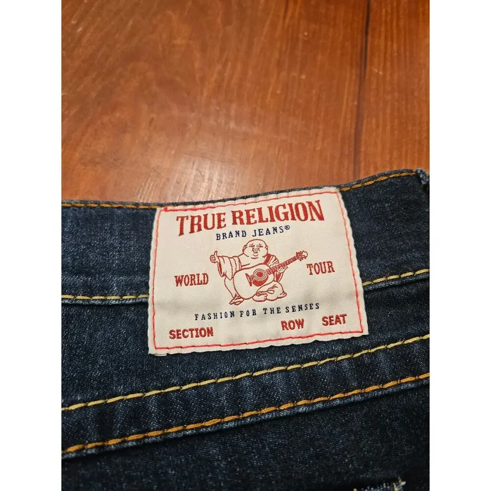 True Religion Rocco Relaxed Skinny Jeans Men 42 Dark Wash Flap Pocket Stretch
